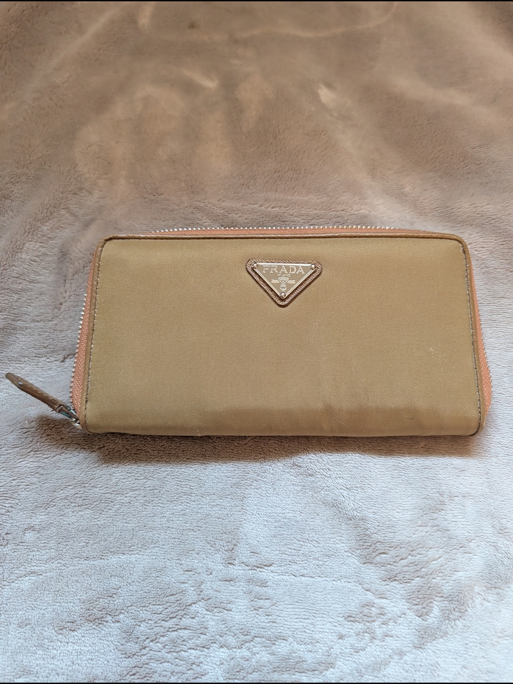 Prada Taupe Zip-Around Logo Wallet